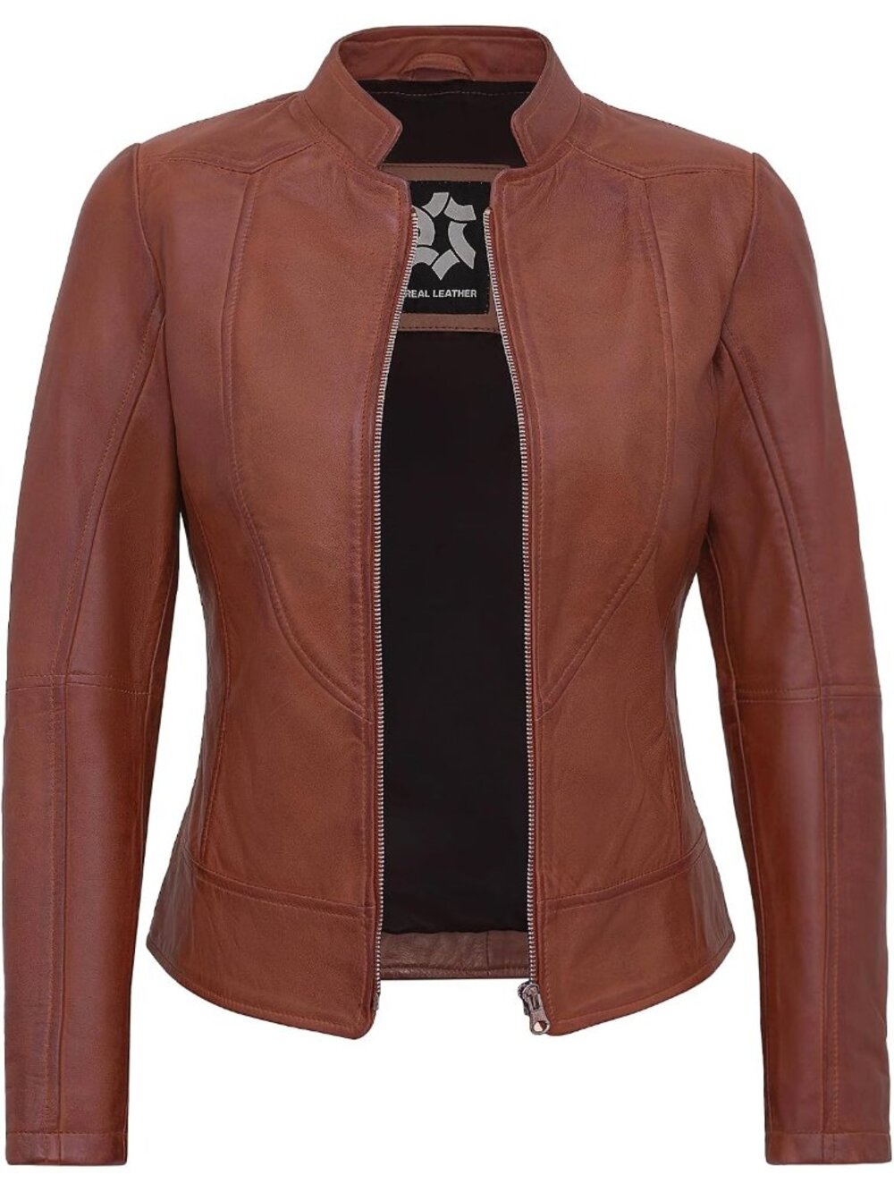 Women's Brown Lambskin Stylish Motorcycle Jacket zipper closure Leather Jackets